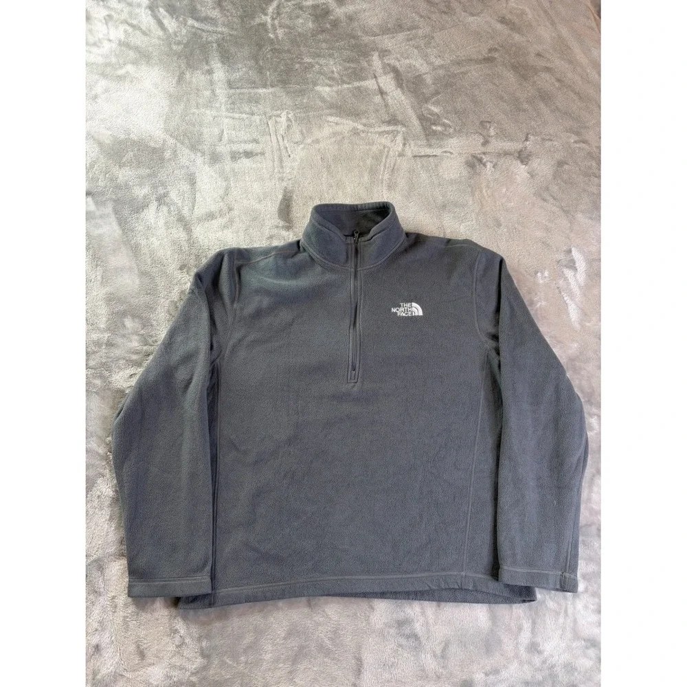 The North Face 1/4 Zip Fleece Pullover Jacket Mens M Gray Mock Neck Logo